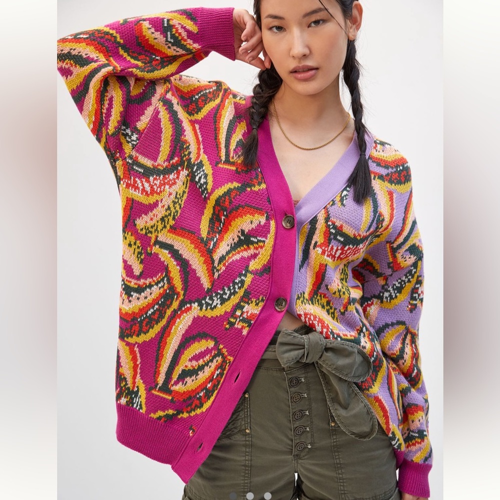 Farm Rio Banana Colorblocked Cardigan